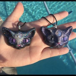cosmic cat pendant - crystals & resin